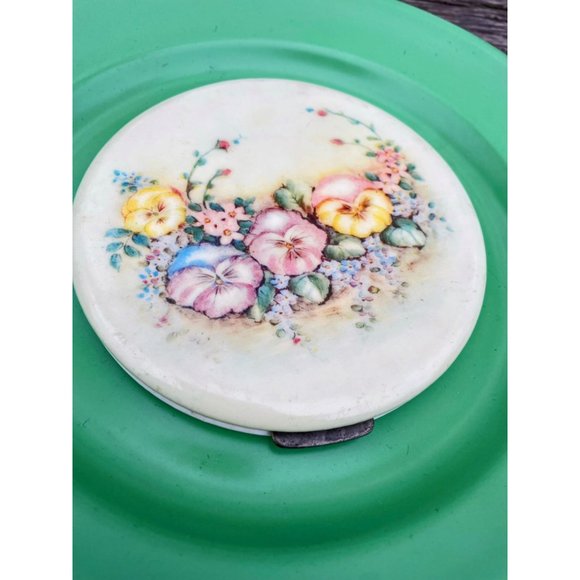 VIntage 1960s Rex 5th Ave. XL Compact Face Powder Floral Pansy - Picture 2 of 11